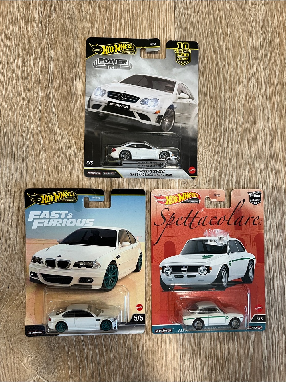 Hot Wheels Premium European Cars lot of 3 – Mercedes, BMW & Alfa Romeo